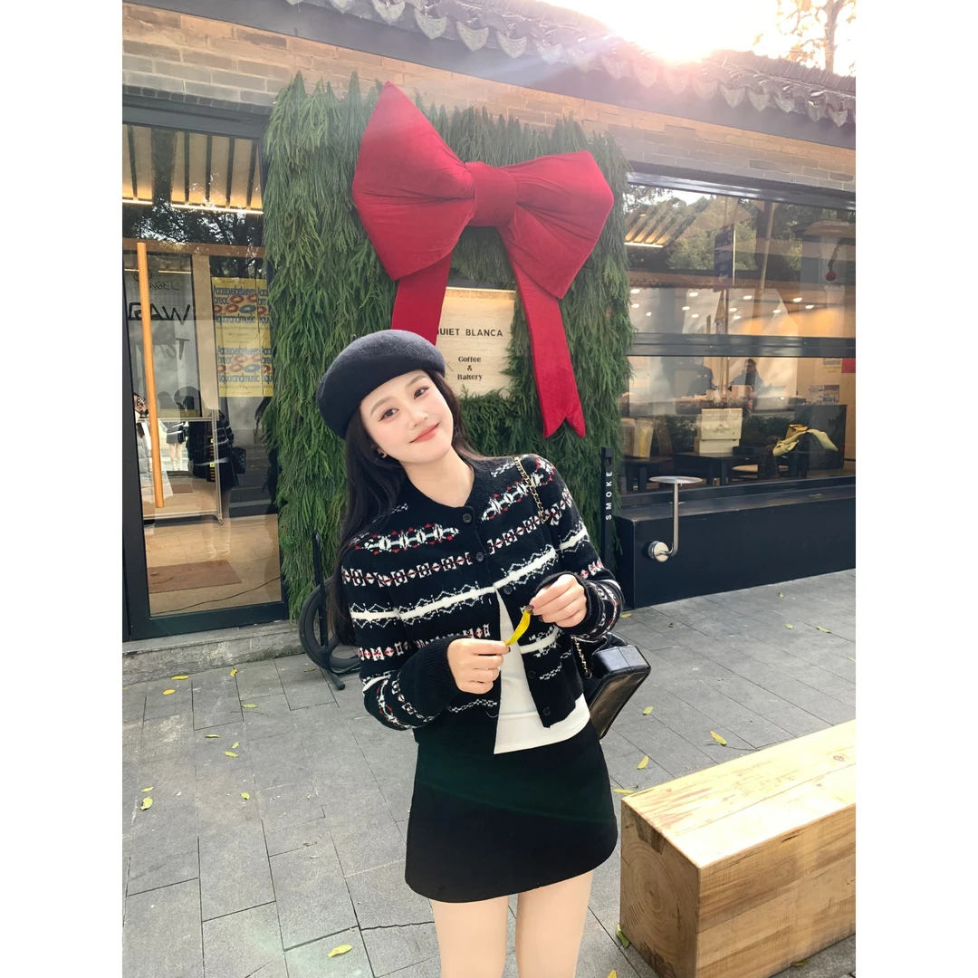 Zzhen【费尔岛古语】设计感费尔岛毛衣修身百搭针织开衫DMY404！