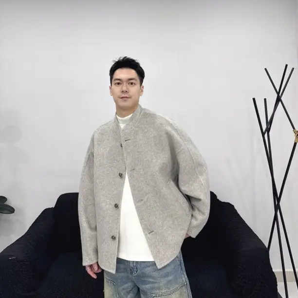 冬季新款加厚立领羊毛混纺短款夹克外套