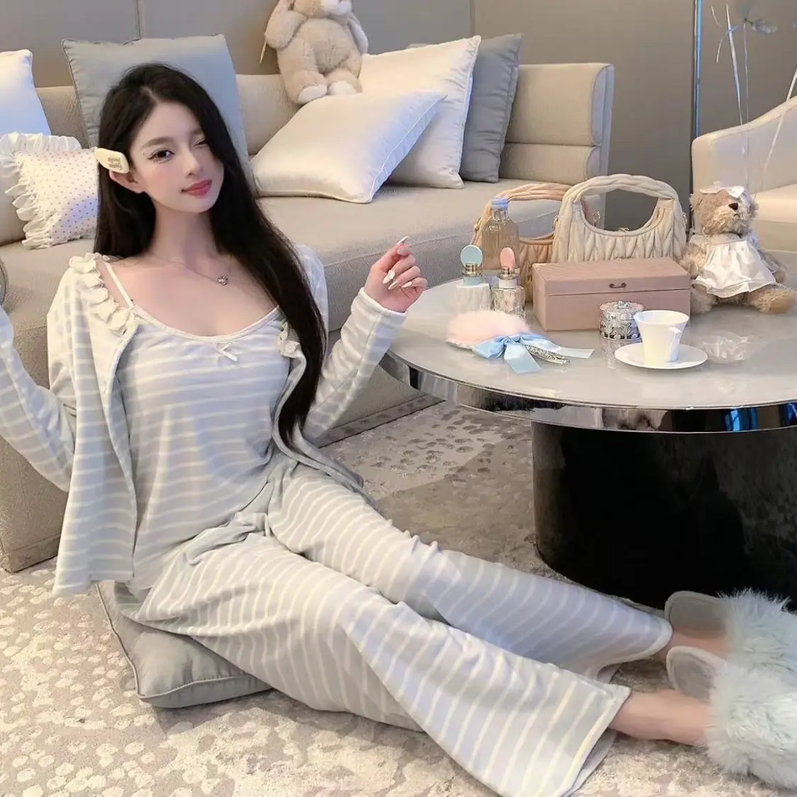 《蓝精灵》2025ss小众蓝色条纹居家服