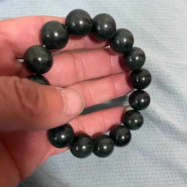 天然和田玉黑青圆珠手串约14mm