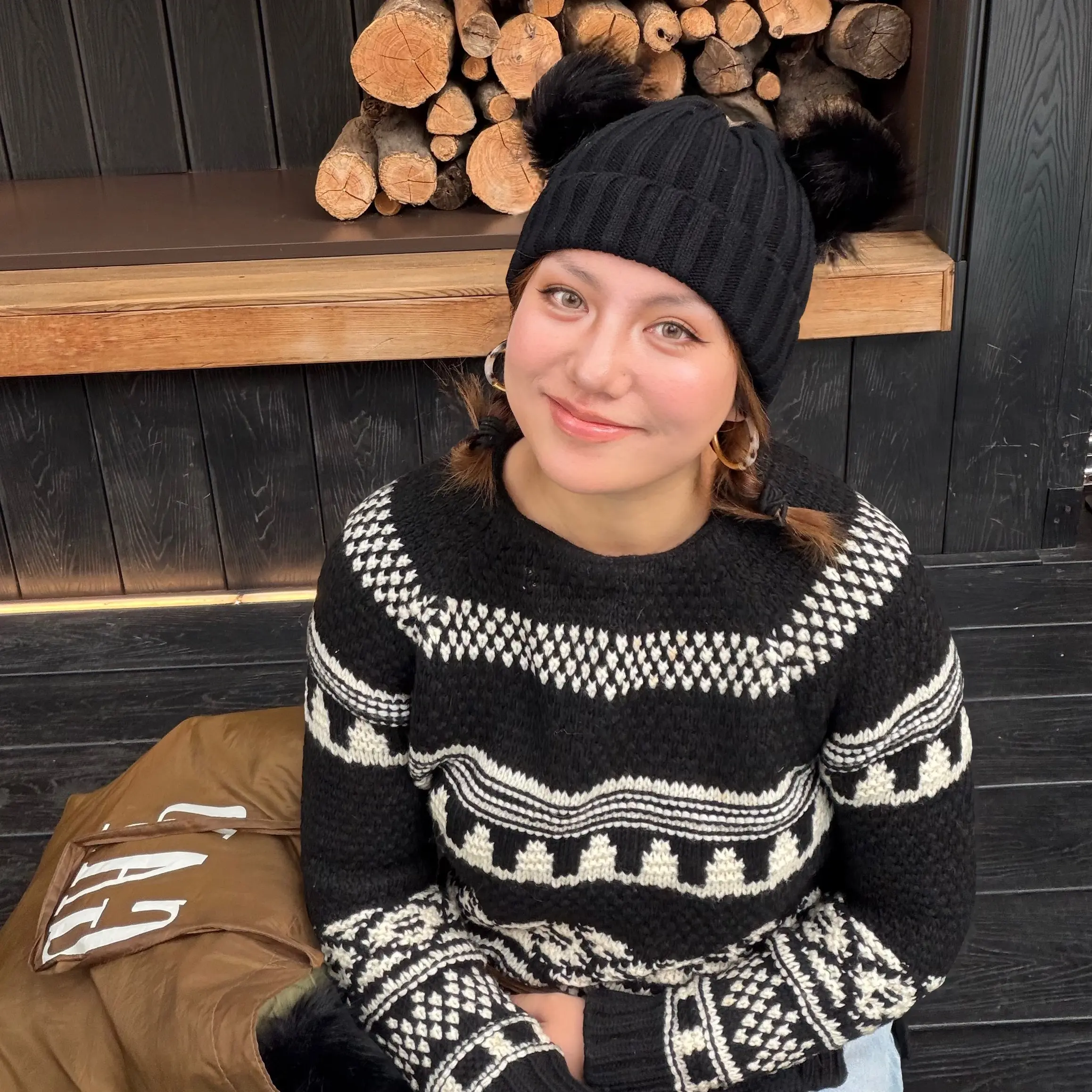 BUS帽子米奇耳朵针织毛线帽秋冬保暖可爱双毛球百搭显脸小冷帽