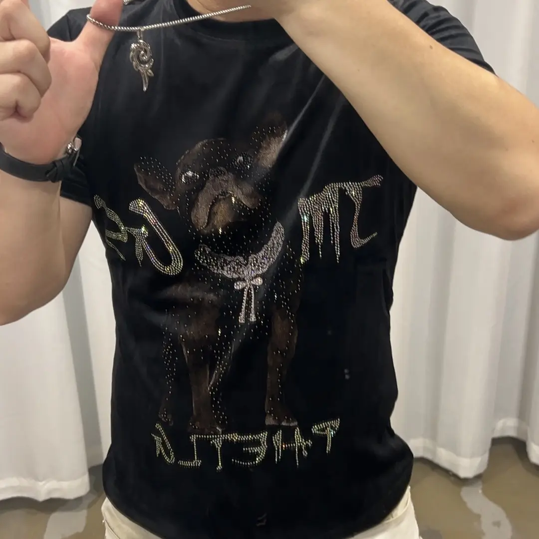 【高品质】秋季男士重工欧货丝绒圆领短袖T恤轻奢时尚百搭打底3998