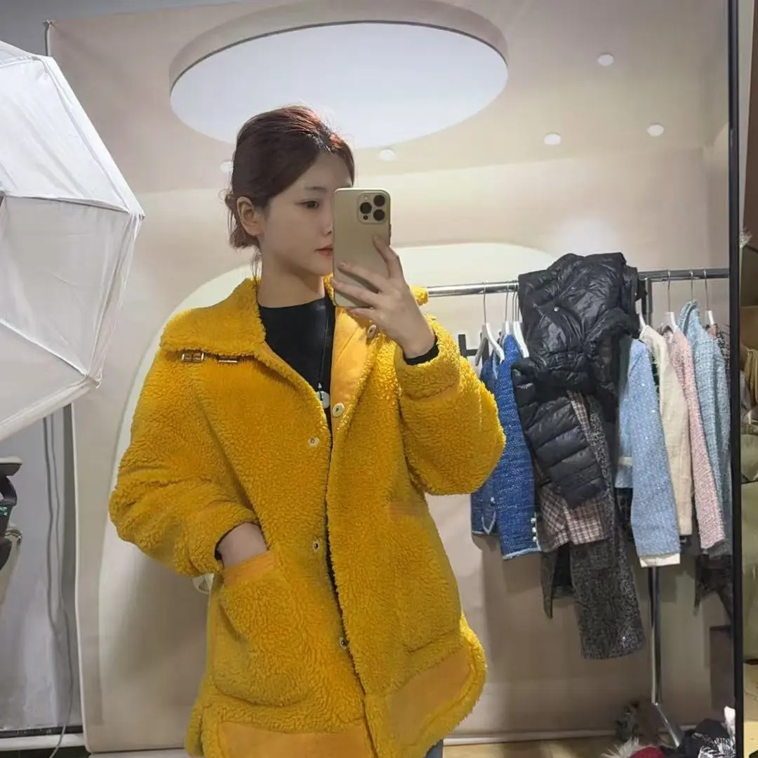 圆领宽松短外套女小香风双面穿颗粒绒保暖秋冬时尚百搭