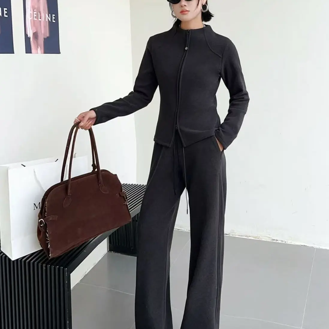 冬季立领双拉链加绒修身外套 可做内搭