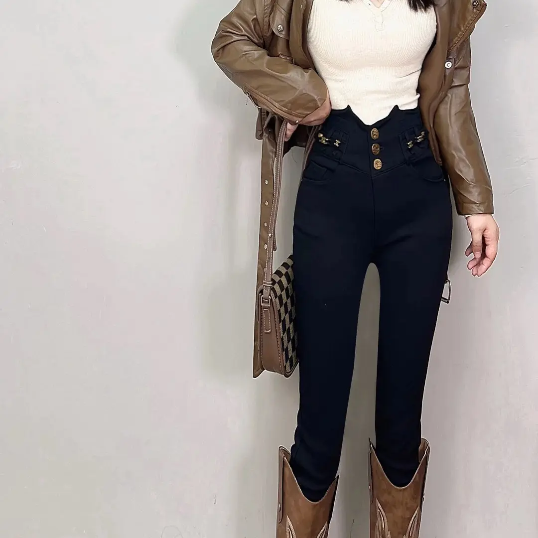 872高腰显瘦加绒高弹力紧身小脚铅笔裤