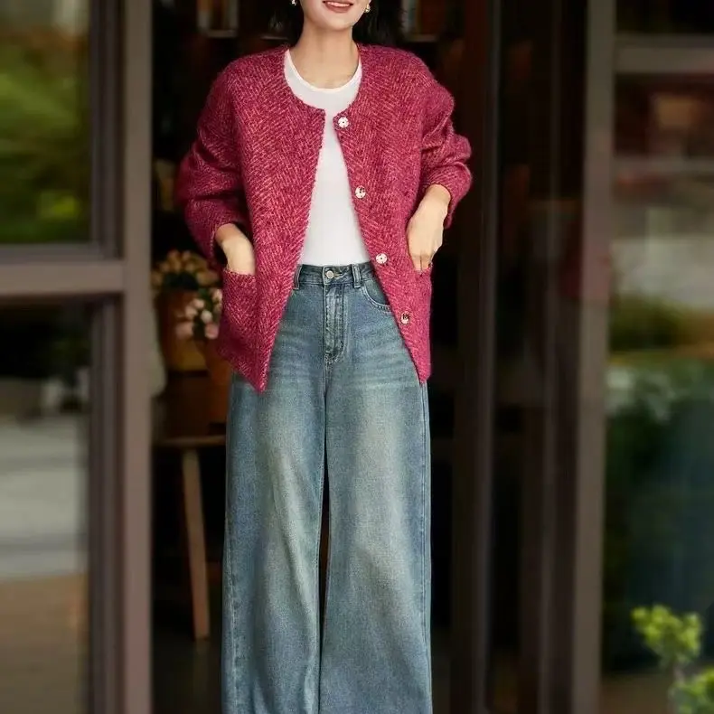 彩纱织限定进口澳毛圆领小香风粗花呢外套