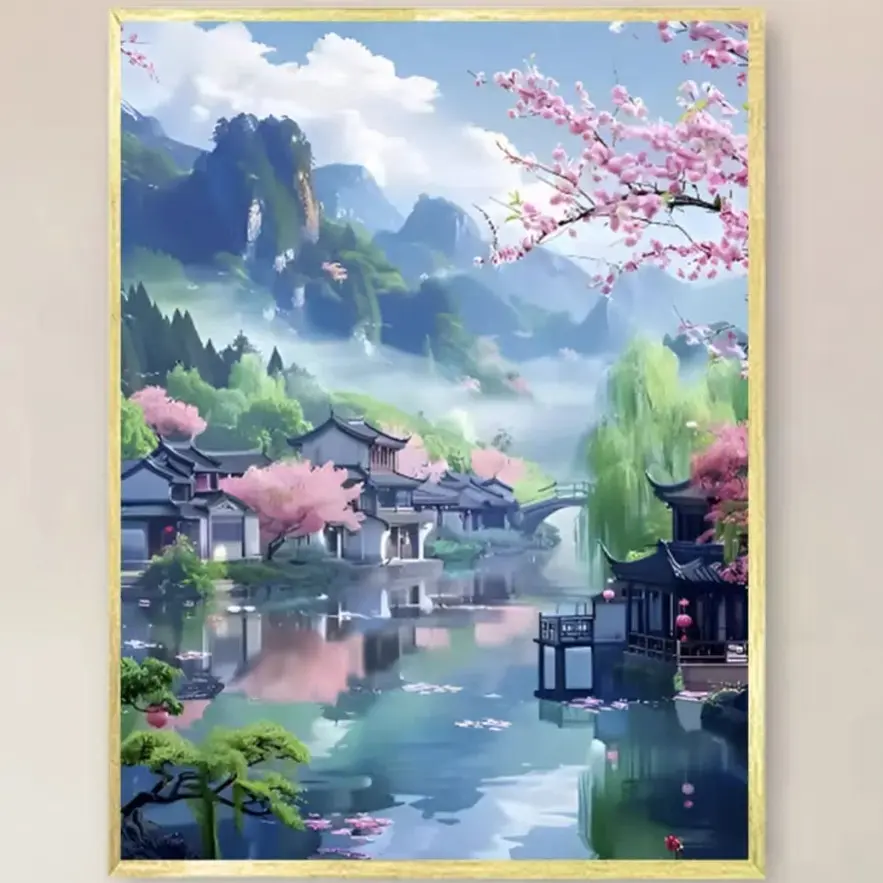 方钻满钻新款唯美江南古风风景手工DIY树脂画