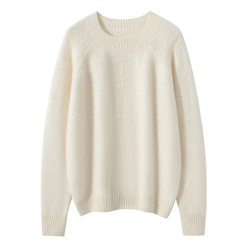 2025秋冬新款套头毛衣女100%纯山羊绒雪花圆领加厚时尚保暖针织衫