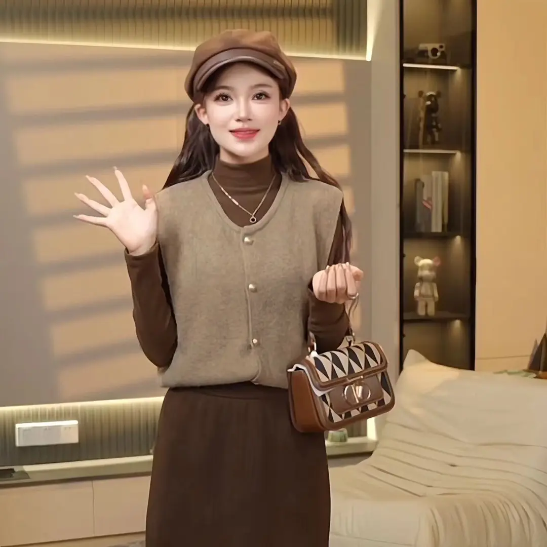 [绵羊绒原版]2025新款针织马甲流行轻奢韩剧气质百搭女美拉德上衣