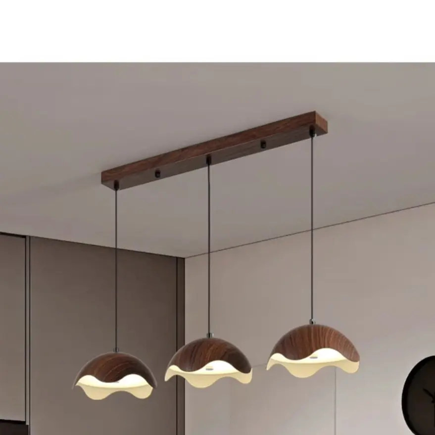 中风胡桃木色餐厅吊灯新中式禅意餐桌吧台茶室创意艺术灯具