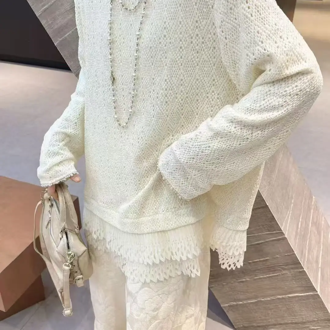 深圳欧货轻奢宽松气质型镂空圆领长袖常规休闲女士小香风上衣