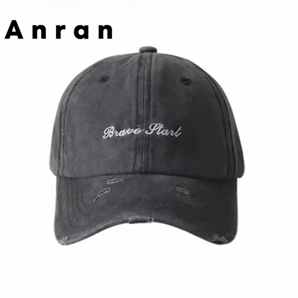 安然 复古磨旧港风刺绣棒球帽运动透气时尚可调节男女鸭舌帽5508