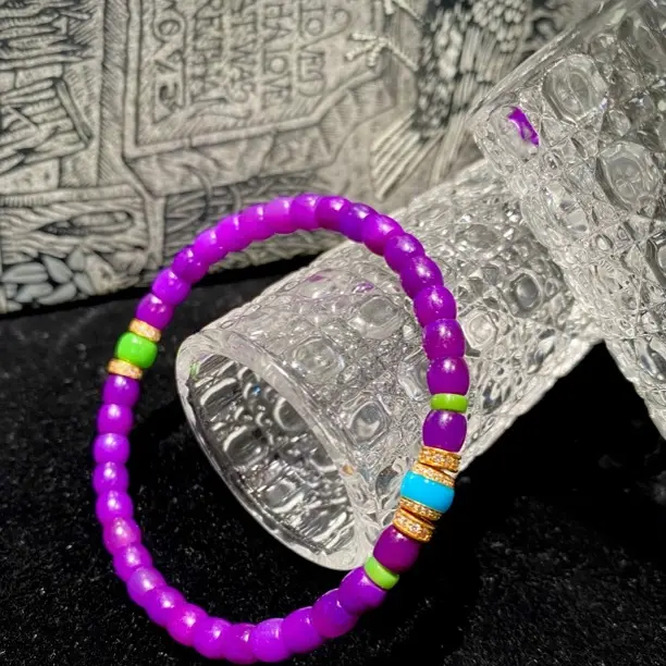 舒俱来帝王紫老型手串搭配绿松石设计4.8mm