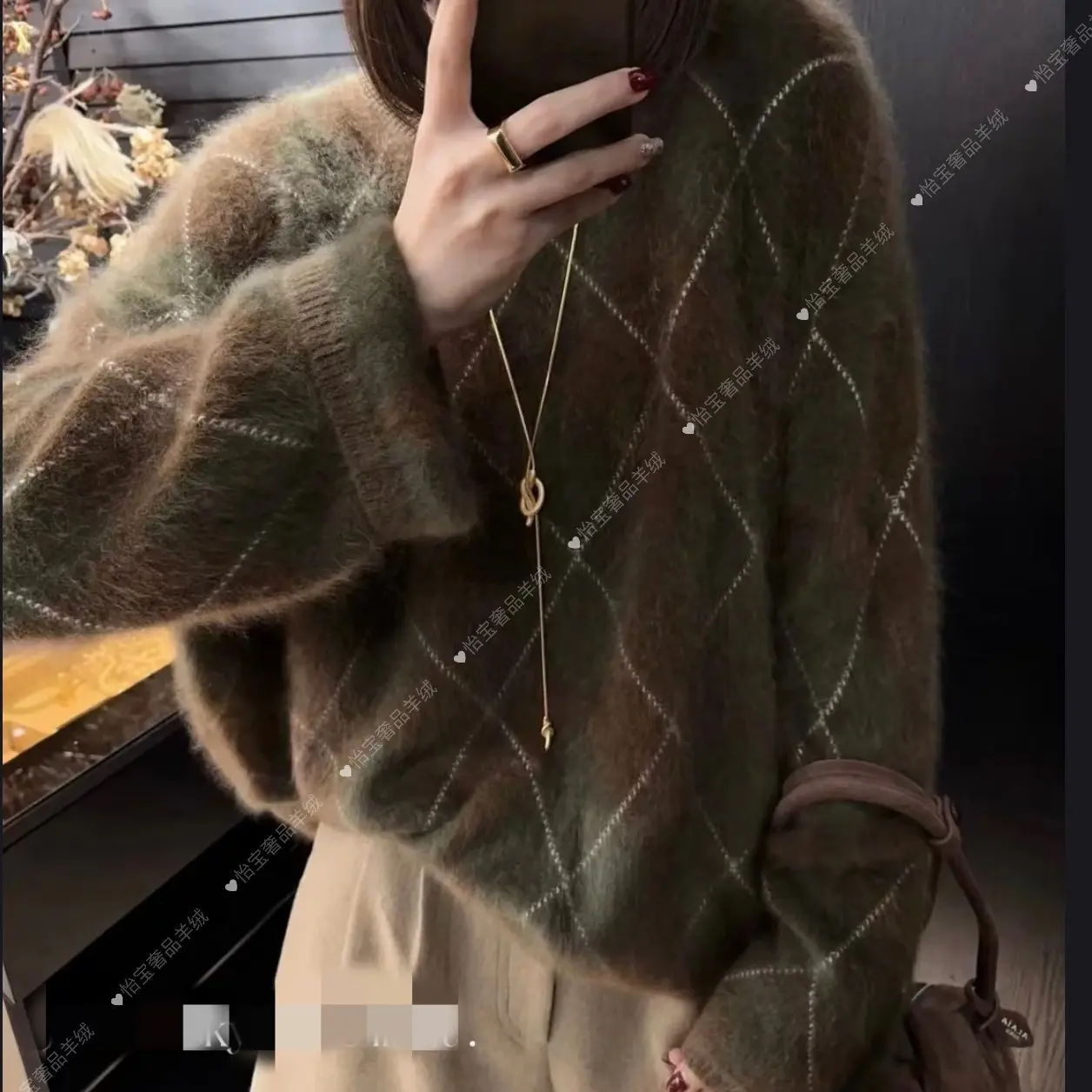 贵族•老钱风系列！100%纯山羊绒拉绒毛衣针织圆领加厚慵懒风外套