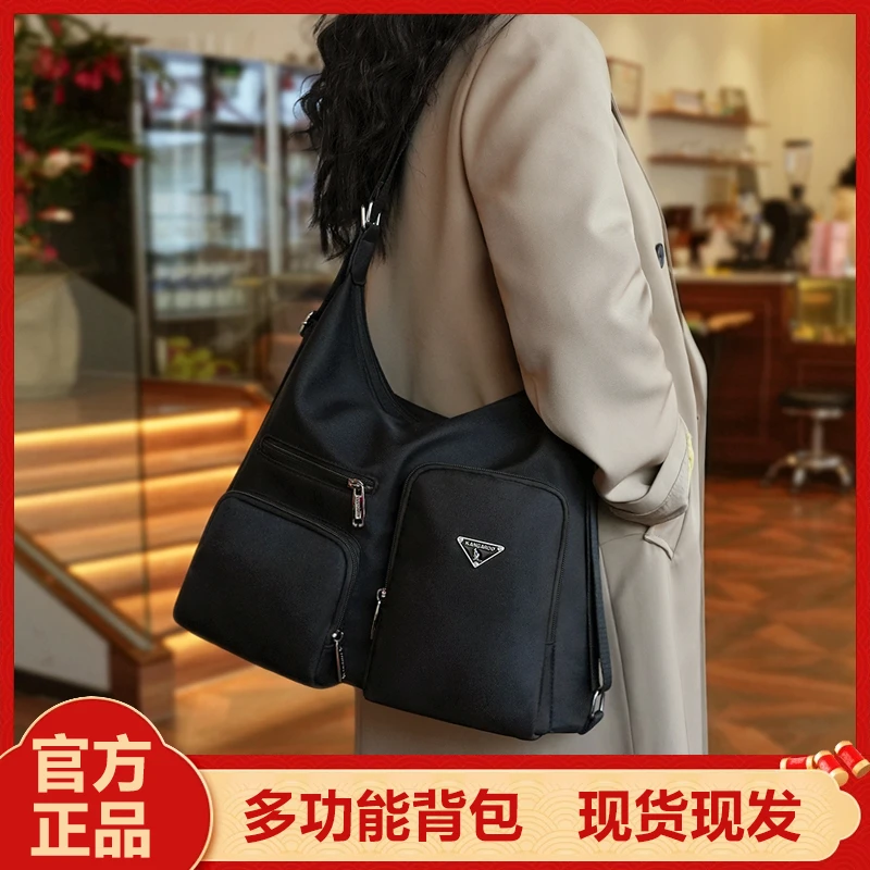 【袋鼠正品】新款单肩2025朋克风见外包装双肩包韩版轻奢黑色单肩包