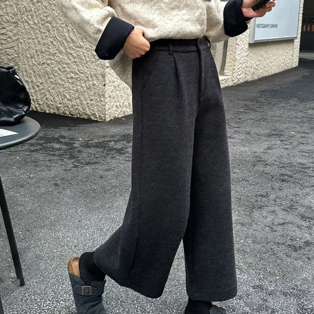 85115#戴戴加绒宽松时尚百搭九分直筒裤
