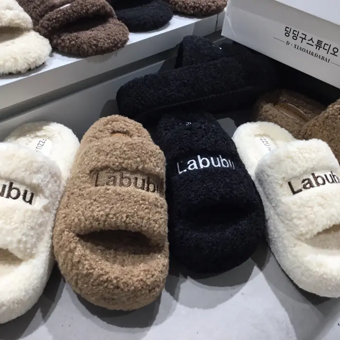 新款毛毛厚底女外穿简约韩版秋冬羊毛羔拖鞋