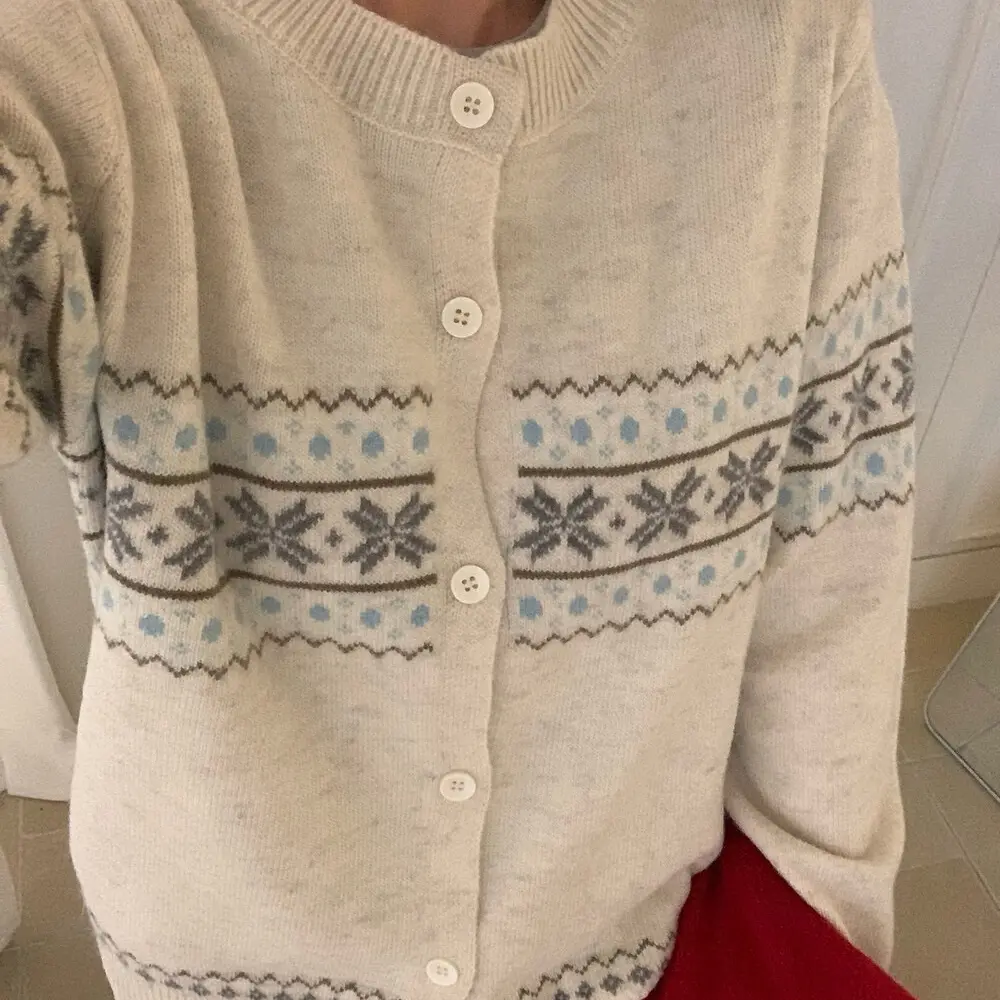 秋冬新款费尔岛提花圆领针织开衫女外套休闲百搭毛衣上衣