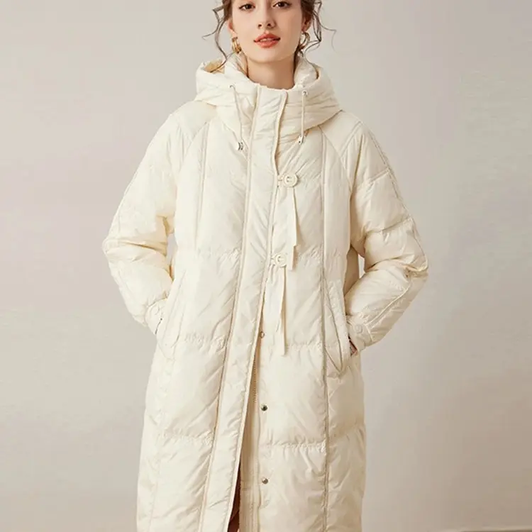 连帽90白鸭绒宽松羽绒服中长款女冬季2025新款面包服