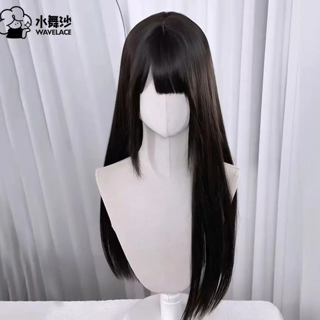 甜美减龄日系风格黑长直齐刘海全头套假发
