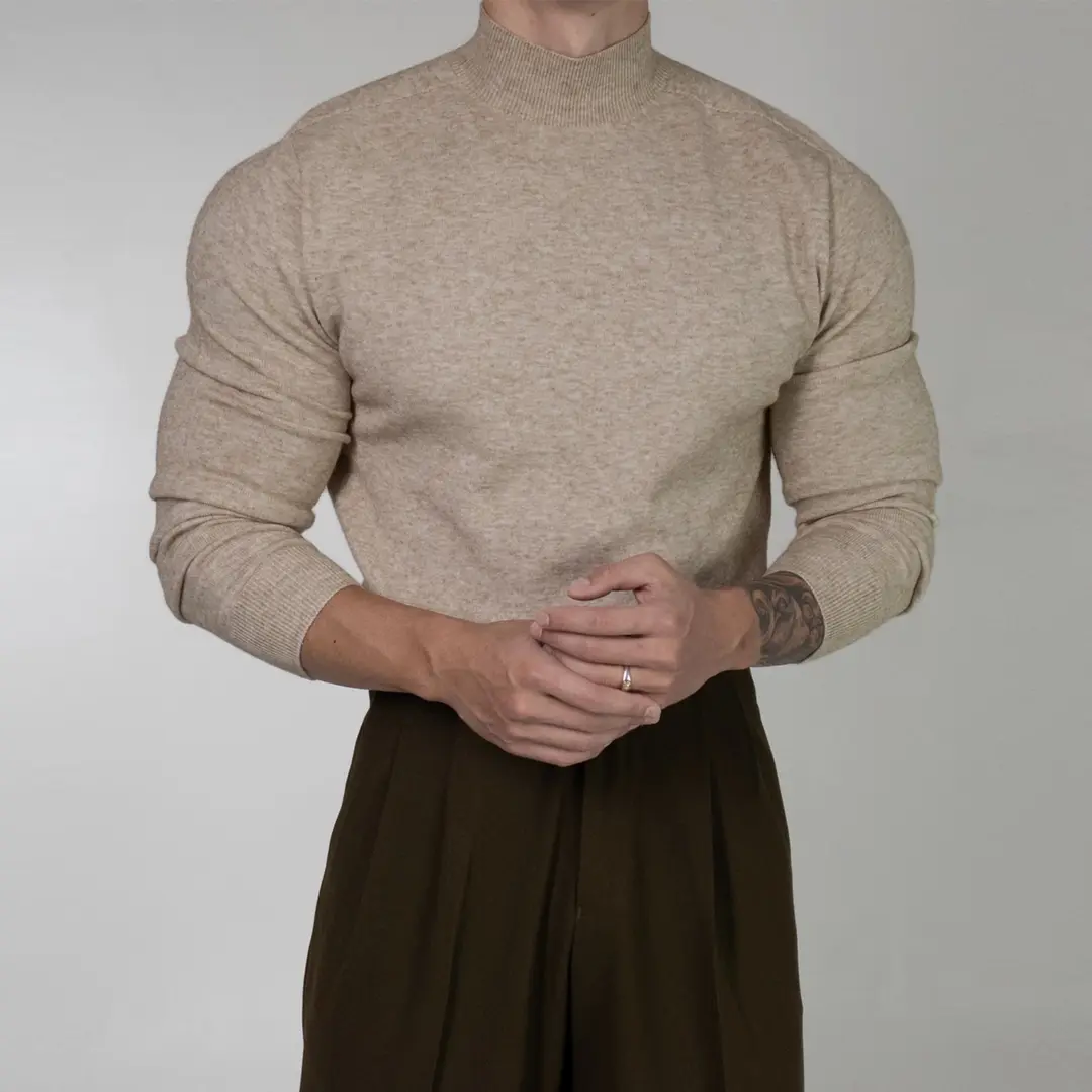 LUSEN 氛围「肌肉男 美式」半高领毛衣秋冬款长袖打底衫内搭针织衫