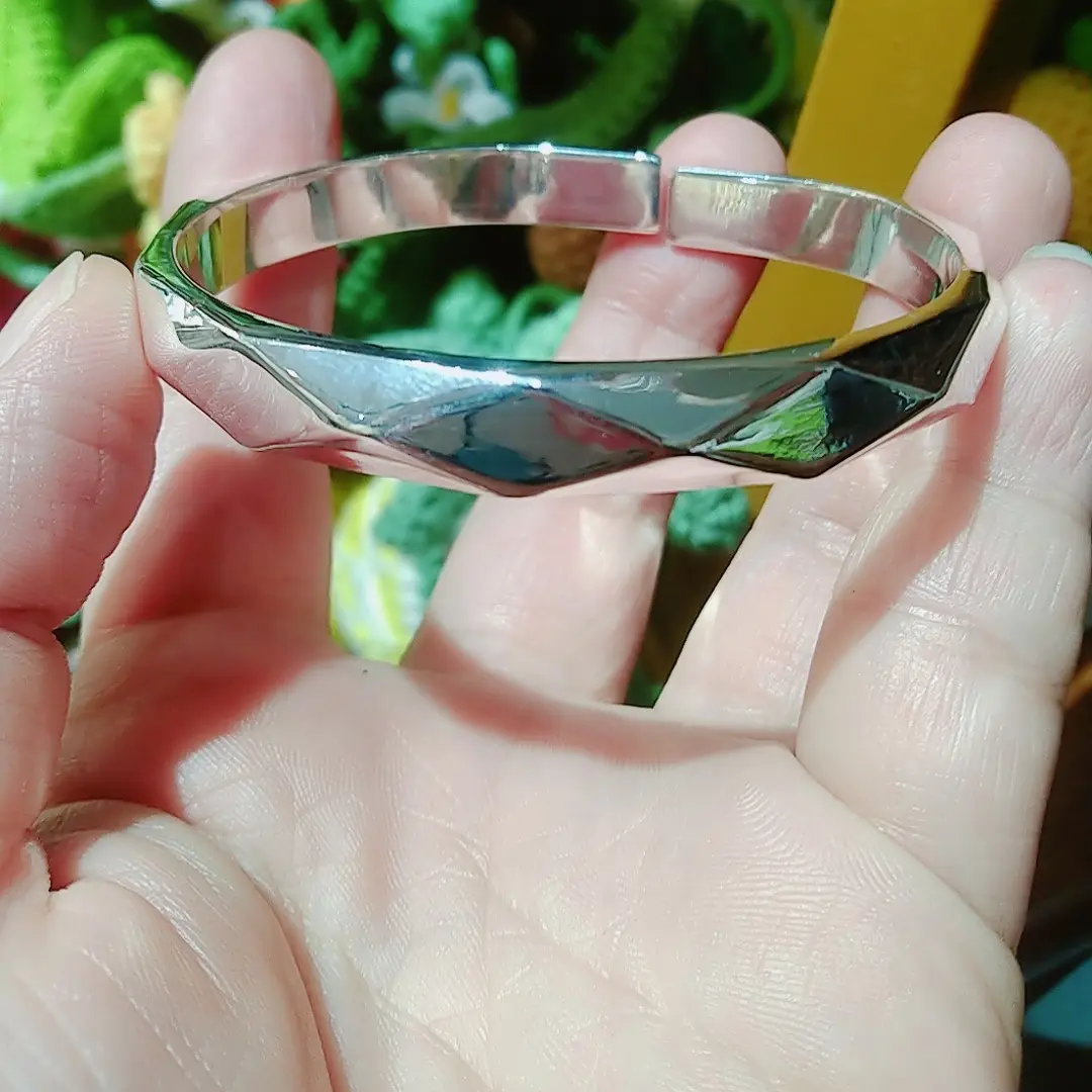 足银手镯  亮面菱形手镯