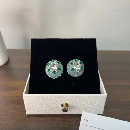 铜合金合成锆石耳饰 【幻彩花球】高级欧泊风轻奢闪钻清新气质耳饰