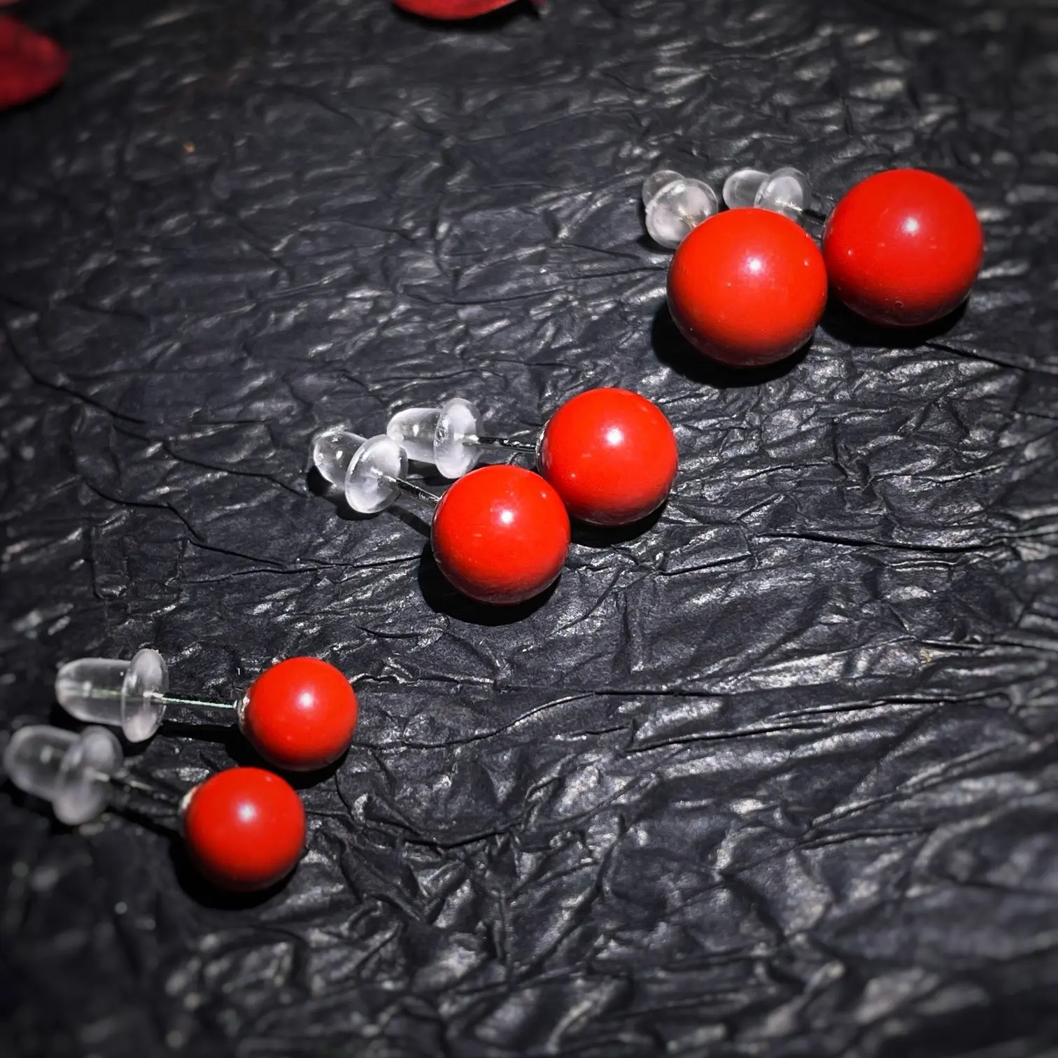 含辰砂工艺品7m光珠银托朱砂耳钉！百搭不挑人显气质