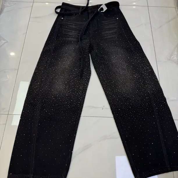 冬季满天星加绒烫钻重工设计弯刀牛仔裤