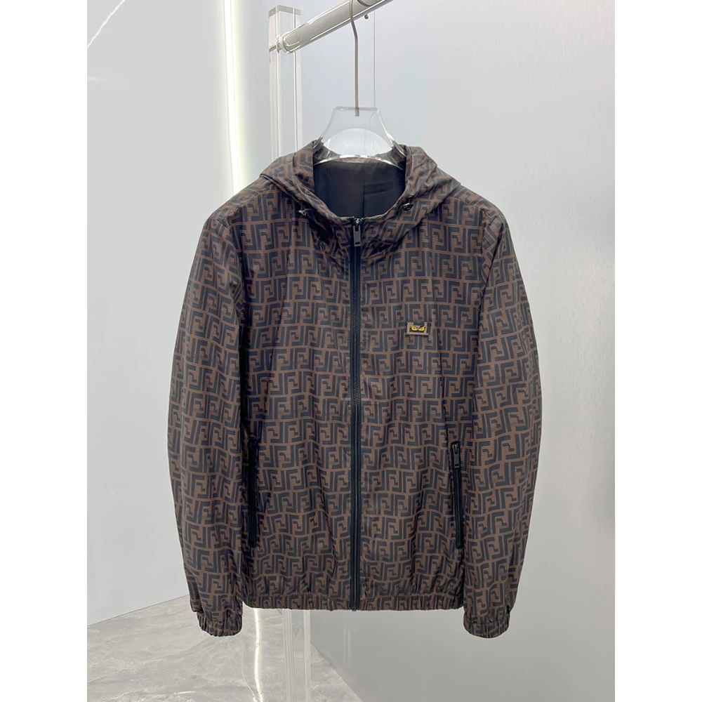 欧洲站高端潮牌欧货2025春秋潮流网红印花修身防风连帽夹克男外套