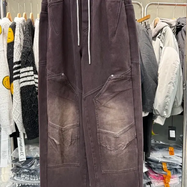 2026款秋冬加绒加厚水洗弯刀牛仔休闲长裤男女同款