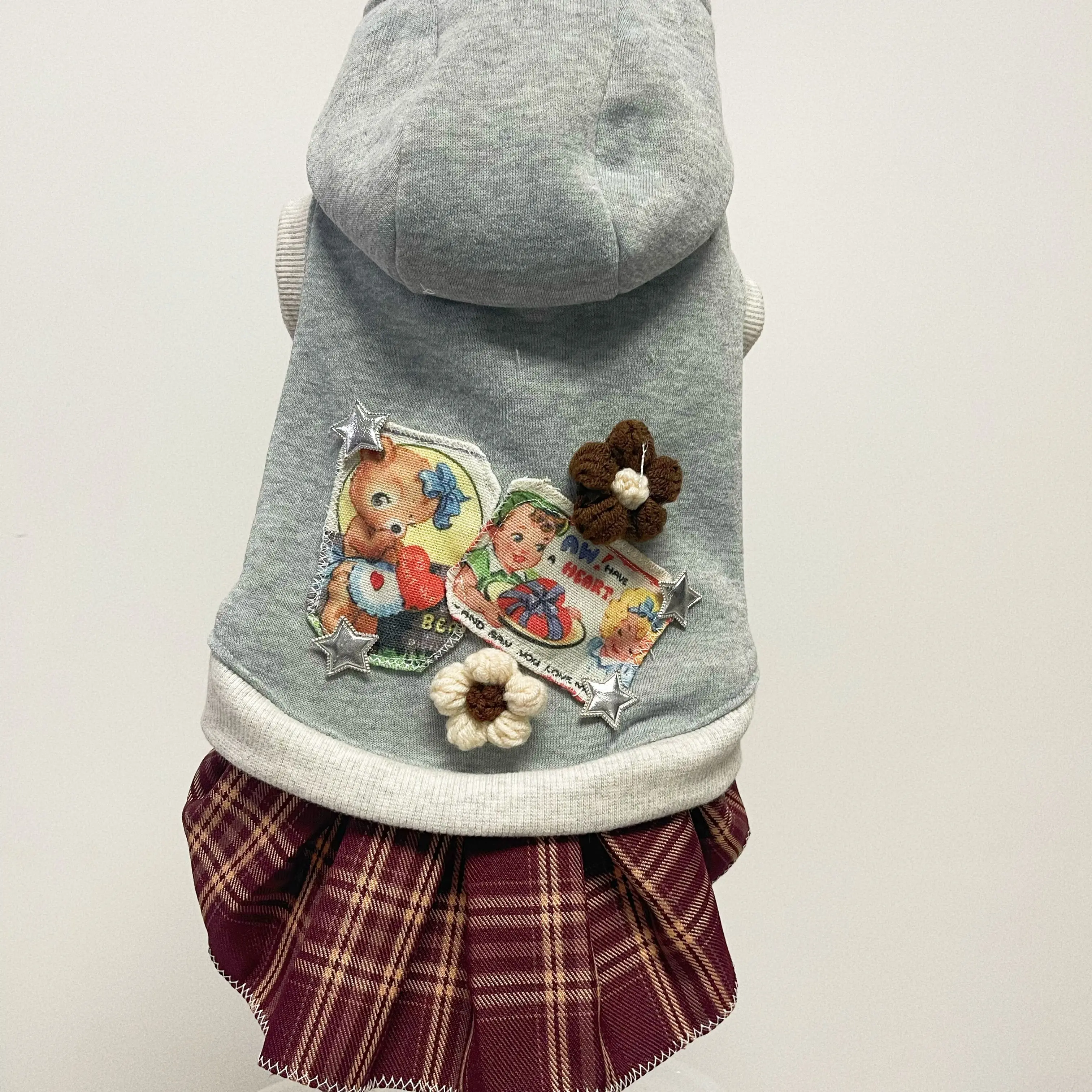 秋冬新款加绒保暖宠物连帽卫衣百褶裙猫狗适用