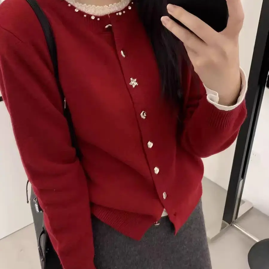 新款秋冬半高领镶钻加厚针织衫女内搭打底