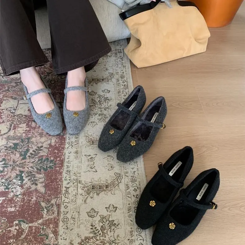 4cm内增高加绒小香风浅口玛丽珍单鞋女秋冬保暖百搭新款