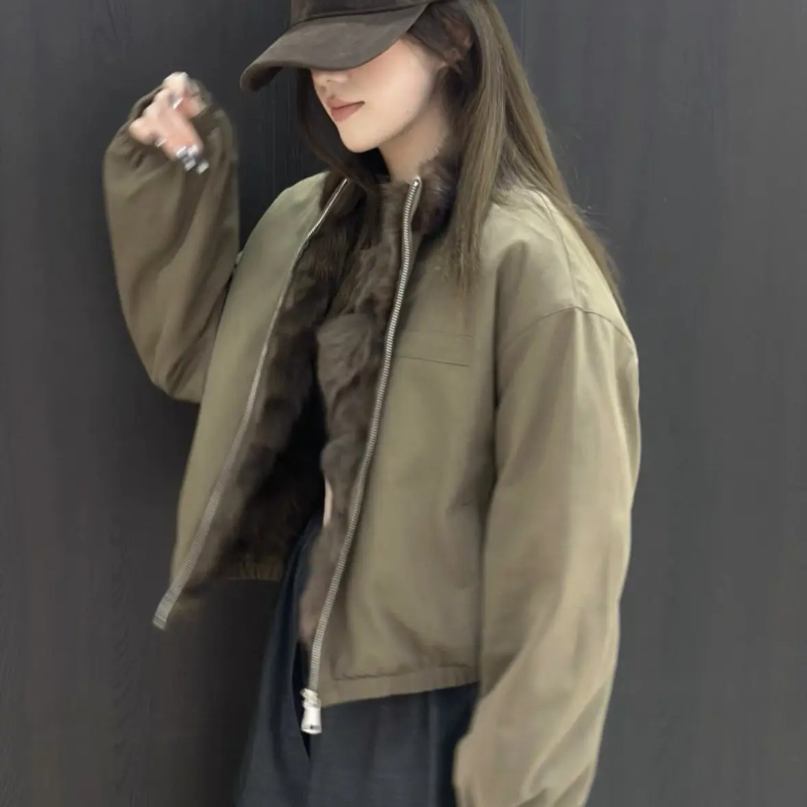 人造皮草 复古港风短款通用常规款女M中国码立领