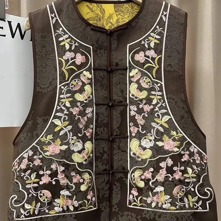 两面夏季双面时尚印花早秋新中式无袖马甲短外套外套