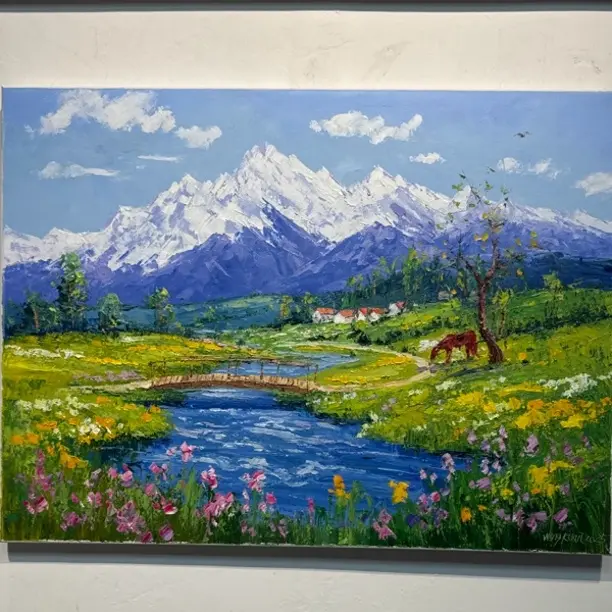 原创手绘油画风景客厅沙发卧室背景墙