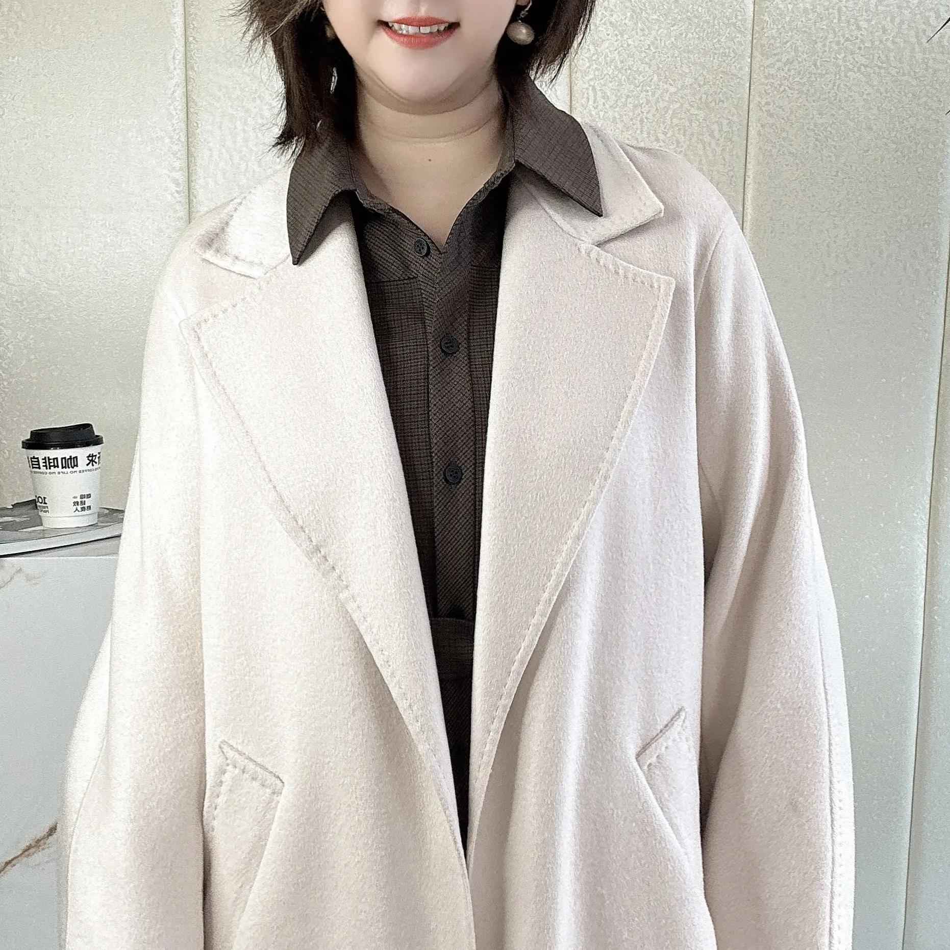 冬季新款贵奢级双面绵中长款大衣宽松加厚毛呢外套女