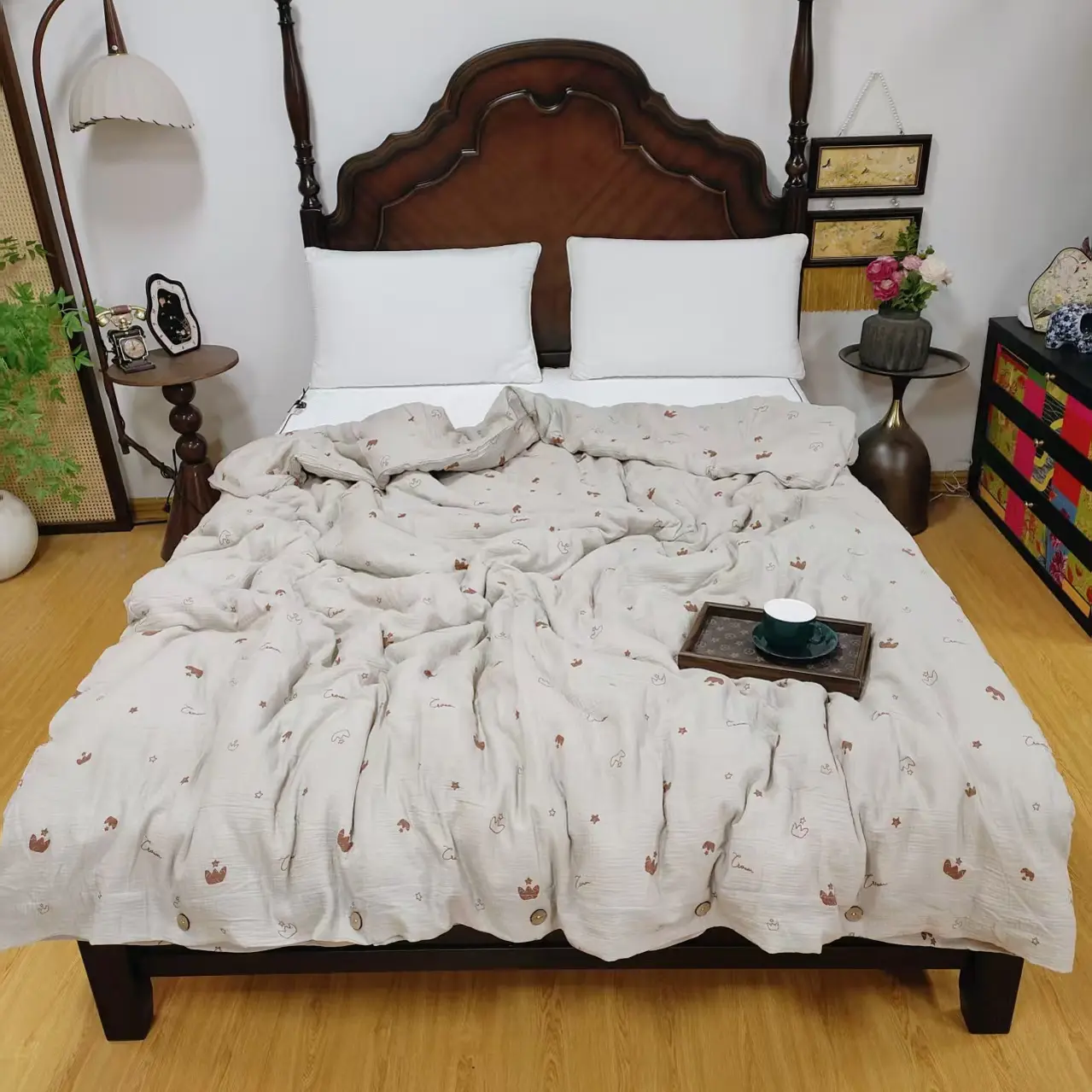 纯棉皱皱纱椰子纽扣款双人被套200*230微瑕～F616