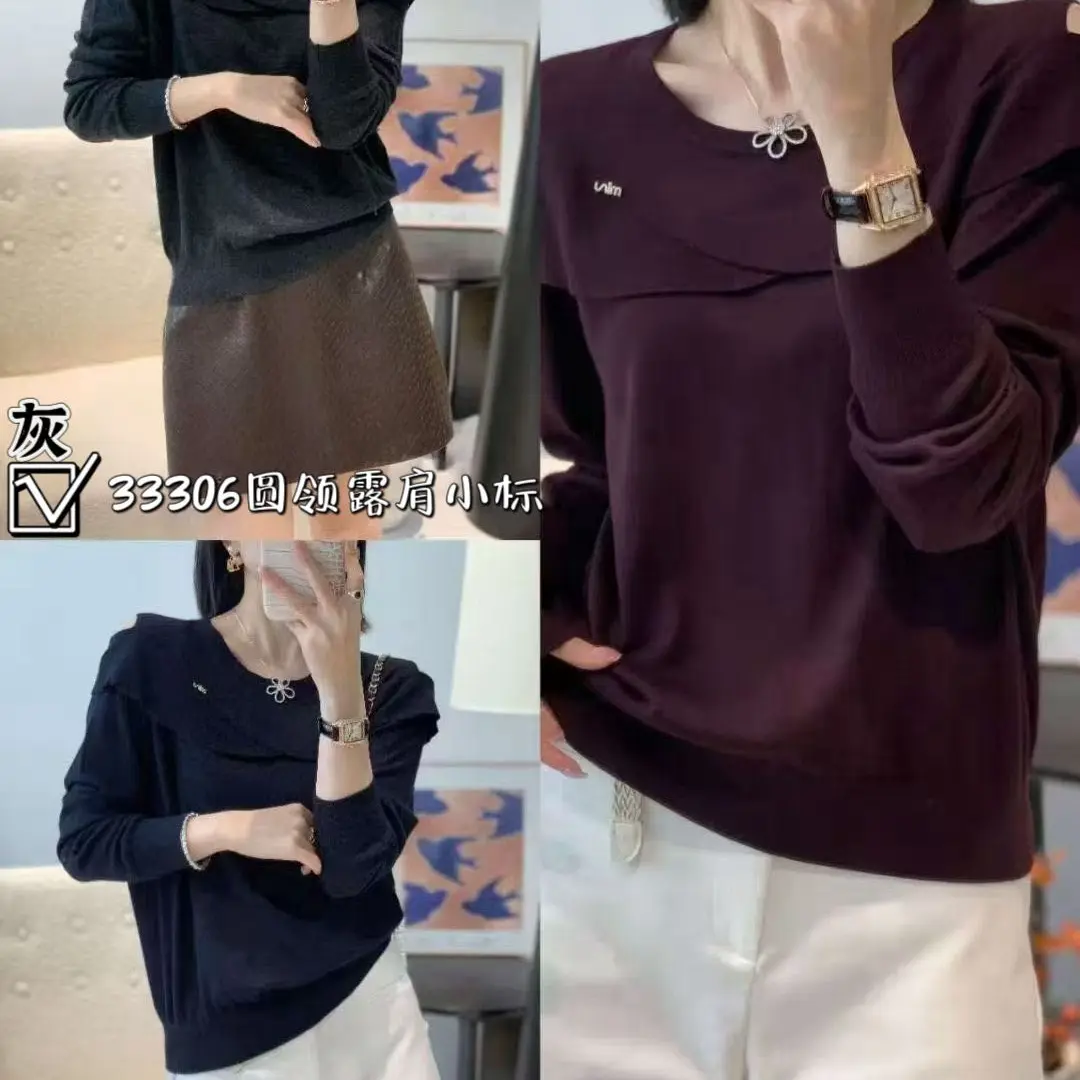 时尚简约漏肩针织衫