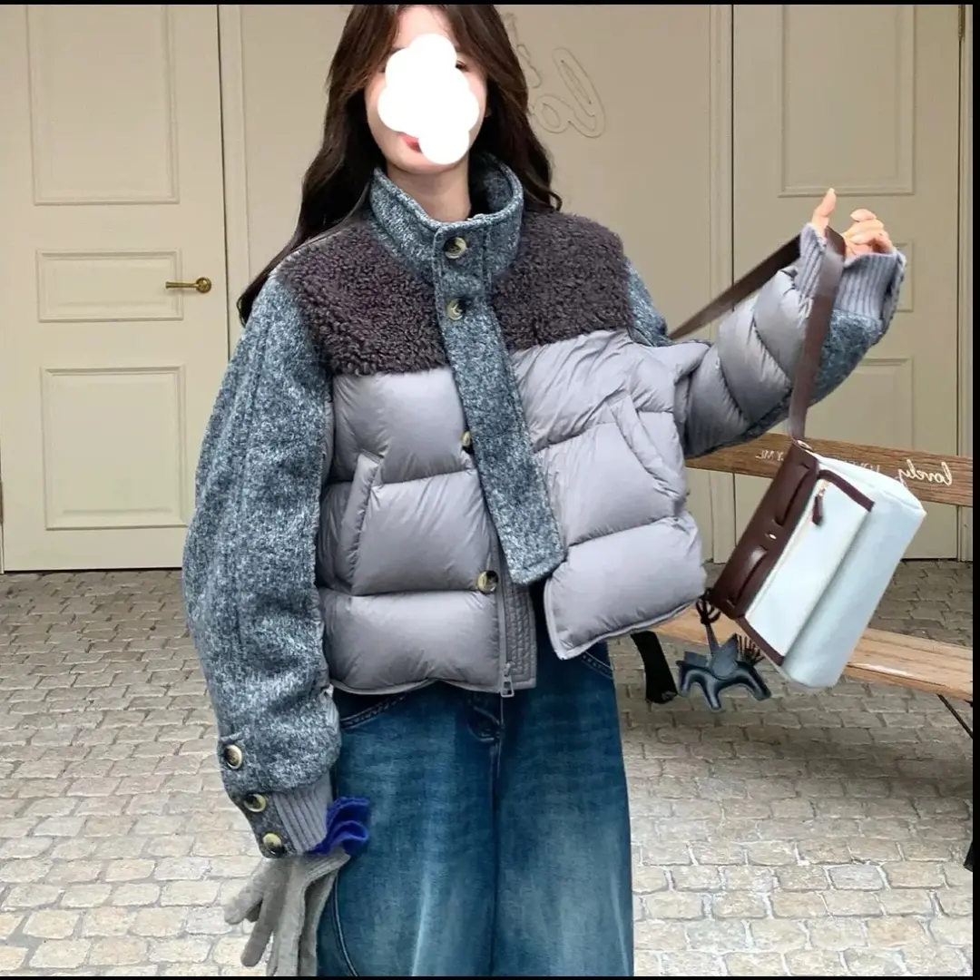 冬日特调立领拼接短款女设计感休闲宽松洋气保暖外套小香风尹千金