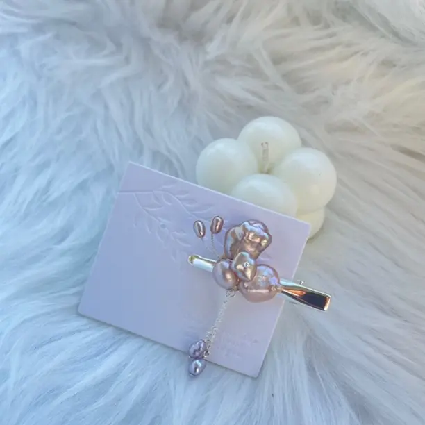 淡水珍珠手工镶嵌绕线小蝴蝶刘海侧边夹