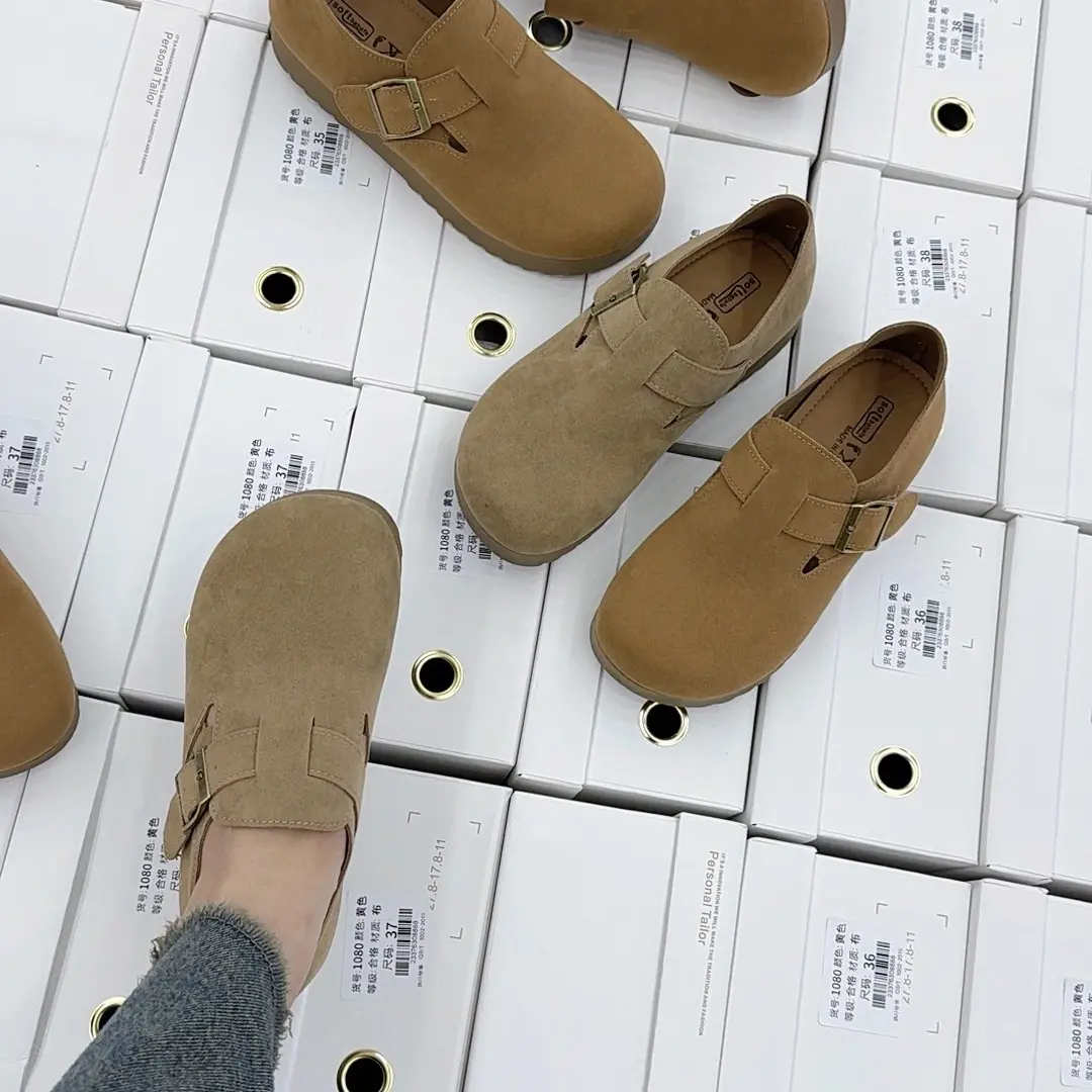 2.5厘米休闲百搭一脚蹬两穿四季款复古扣带全包勃肯鞋