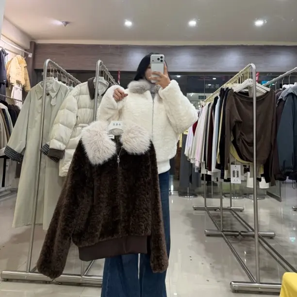 韩系大毛领环保皮草冬季短款加厚保暖毛毛外套女