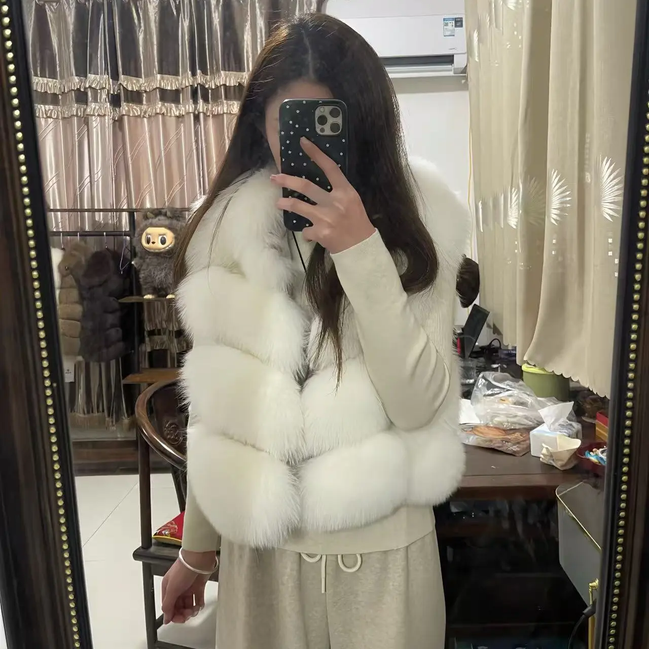 告白气球年轻时尚百搭韩系气质真毛马甲秋冬新款