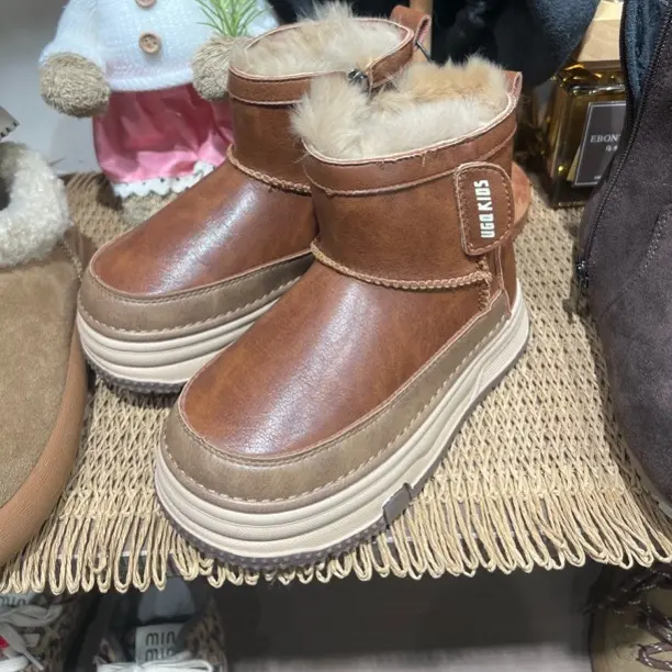 雪咖兔毛雪地靴女童冬季加绒加厚保暖防滑防水短筒棉靴
