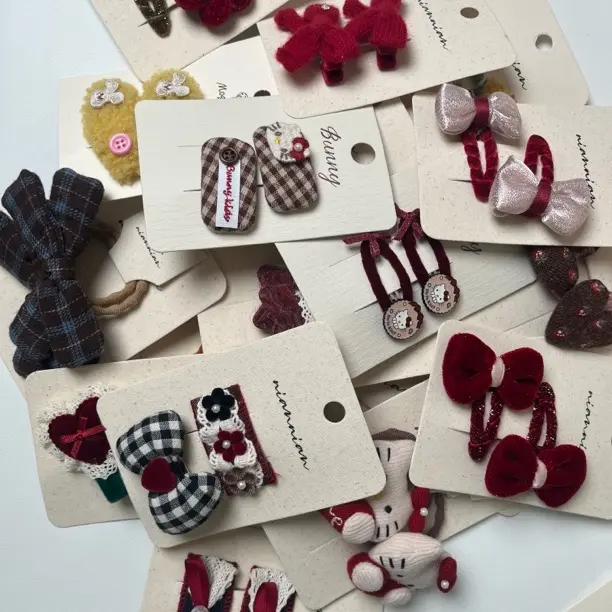 【20-59.5】木槿童品韩系红色蕾丝花朵蝴蝶结发夹宝宝发卡秋冬发饰