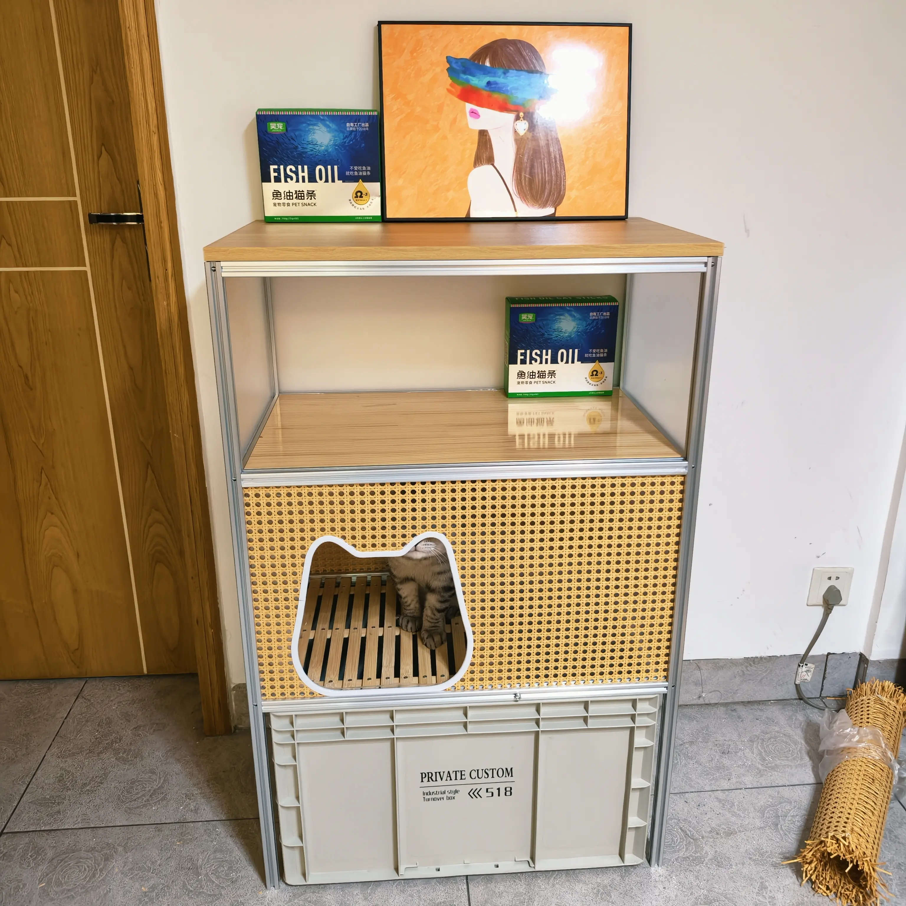 柜子猫砂盆上方置物架一体双层超大号防外溅防臭全封闭