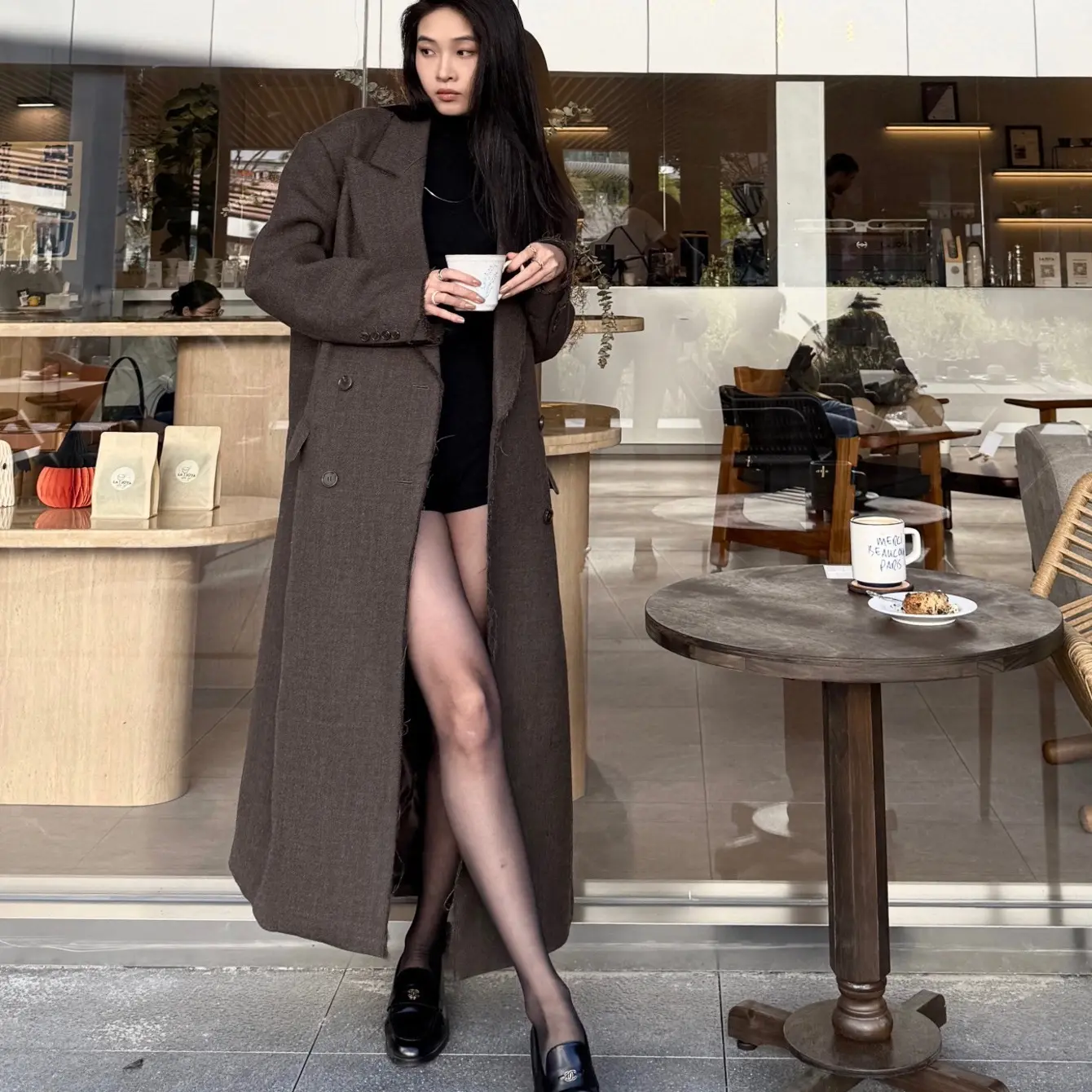 【三上买手】SHANG1小众设计师毛边领双面呢长款气质大衣女通勤秋冬