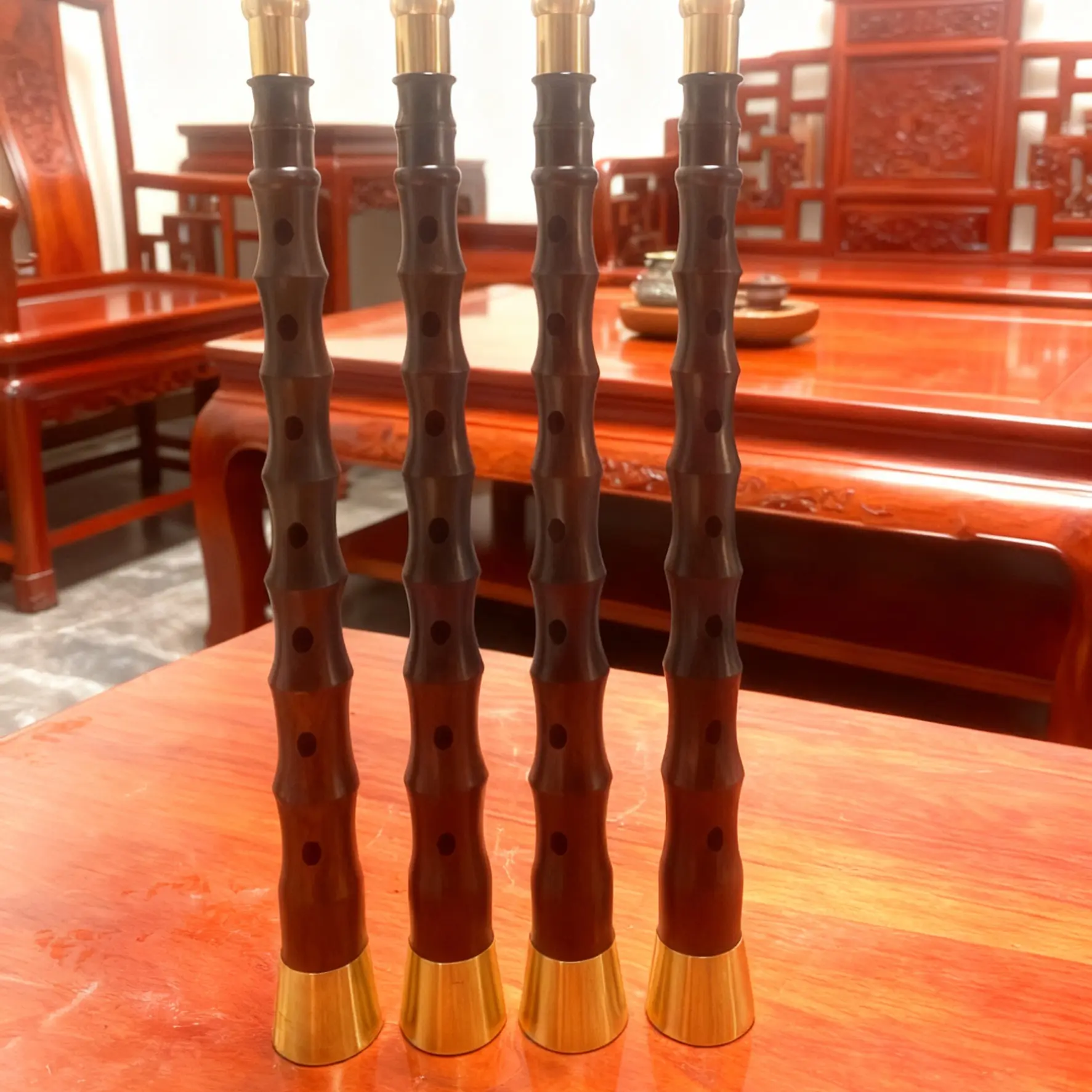 33厘米长紫光檀椭圆音8孔杆子地方传统乐器配件